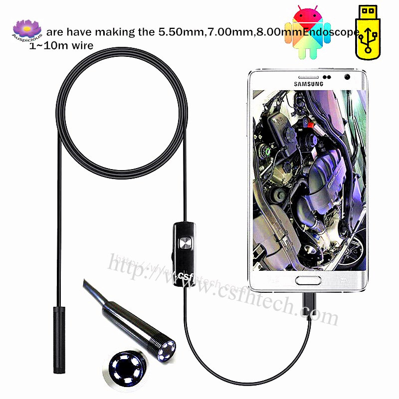 2019 The Best Quality5.50mm,7.00mm,8.00mm 1~10m Wire Endoscope Camera Flexible IP67 Waterproof Inspection Borescope Camera for Android PC Notebook 6LEDs Adjustable Made In China Factory