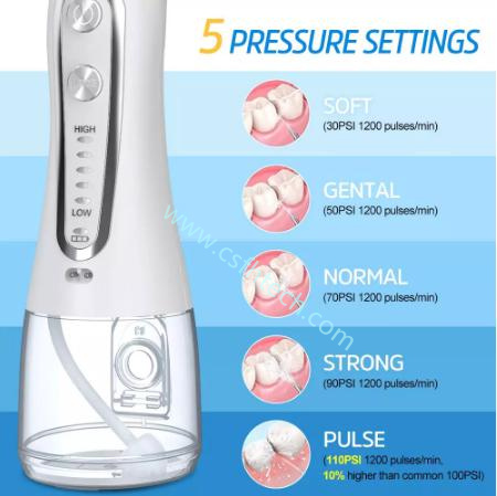 Csfhtech Oral Irrigator 5 Modes Portable 300ml Dental Water Flosser Jet USB Rechargeable Irrigator Dental Water Floss Tips Teeth Cleaner