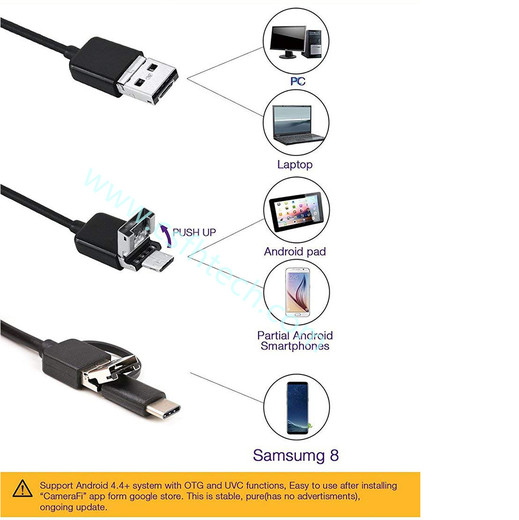 Csfhtech TYPE C USB Mini Endoscope Camera 7mm 2m 1m 1.5m Flexible Hard Cable Snake Borescope Inspection Camera for Android Smartphone PC