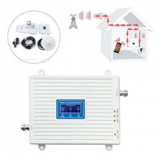 AMPLIFIER 900/1800/2100 GSM DCS 2G/3G/4G LTE SIGNAL BOOSTER,ANTENNA,ADAPTER